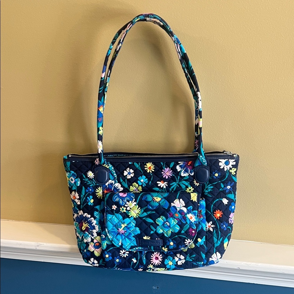 Vera Bradley Navy Blue Quilted Floral Tote with Teal Accents